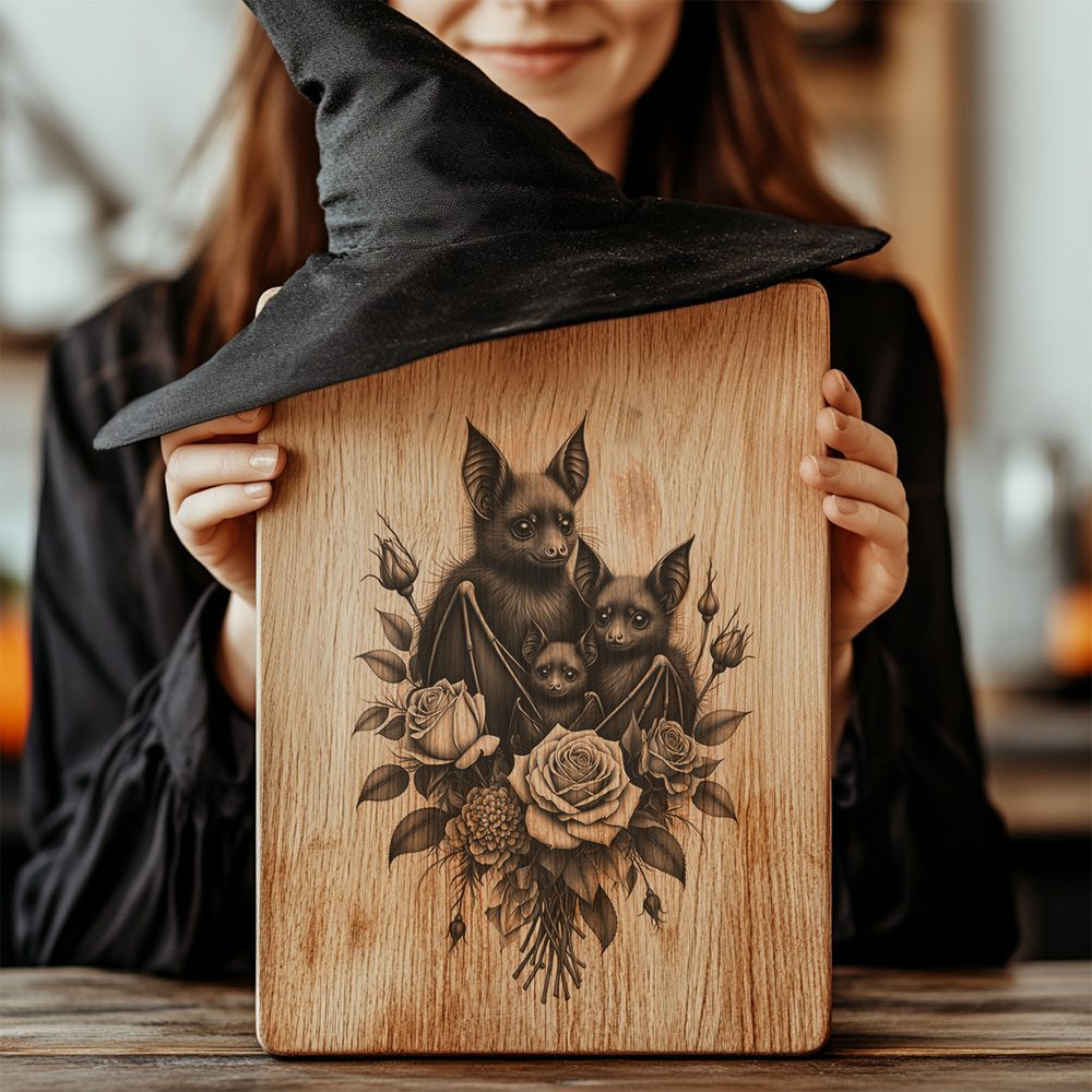 Halloween Bat Engraving Laser File, Moonlit Rose Charcuterie Board, Gothic Decor – Bild 6