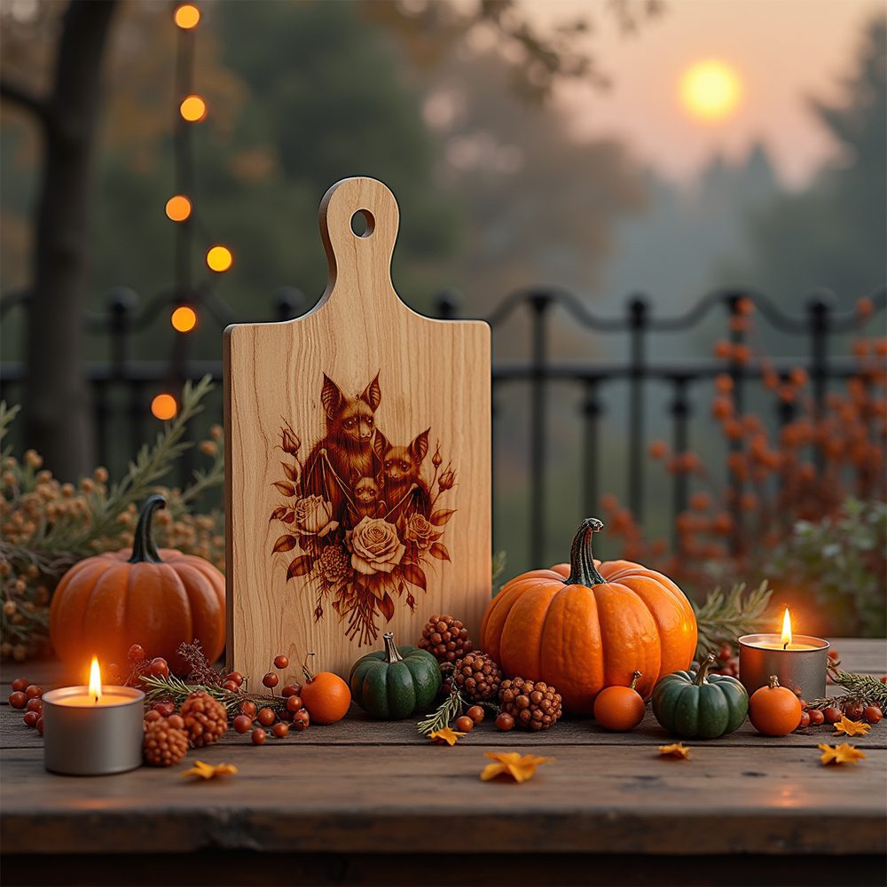Halloween Bat Engraving Laser File, Moonlit Rose Charcuterie Board, Gothic Decor – Bild 7