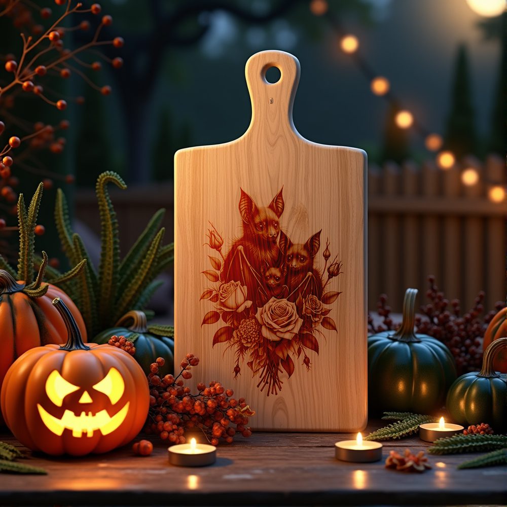 Halloween Bat Engraving Laser File, Moonlit Rose Charcuterie