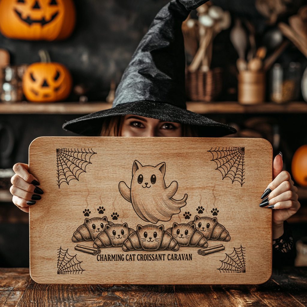 Halloween Cat Laser Engraving File for Charcuterie Board, Spooky Camper Design – Image 2