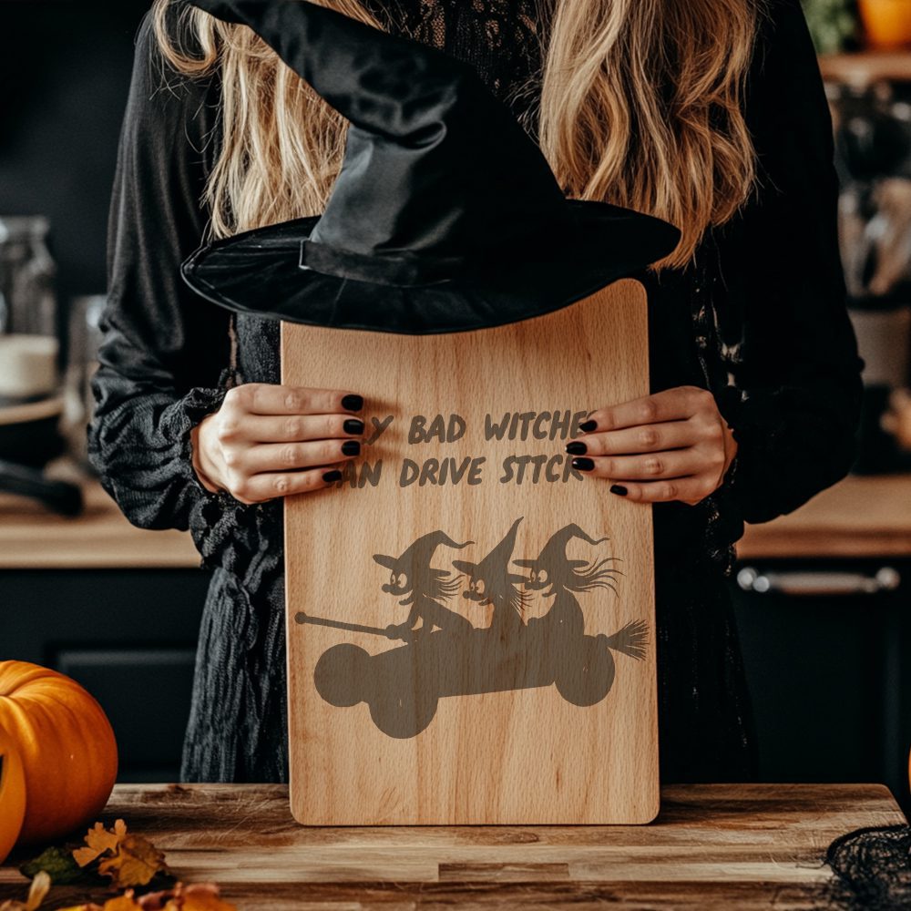 Halloween Charcuterie Board Design, Witch Broomstick Engraving, Spooky Serving Decor – Bild 3