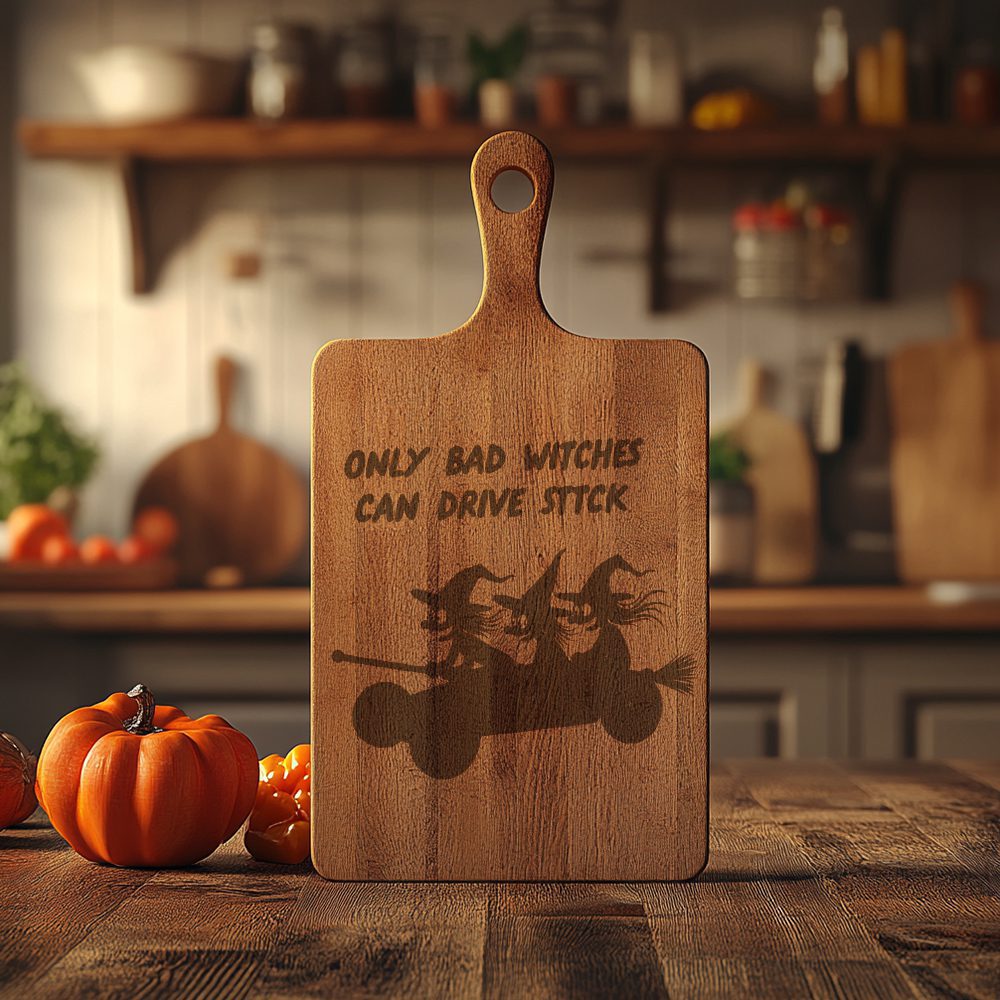 Halloween Charcuterie Board Design, Witch Broomstick Engraving, Spooky Serving Decor – Bild 4