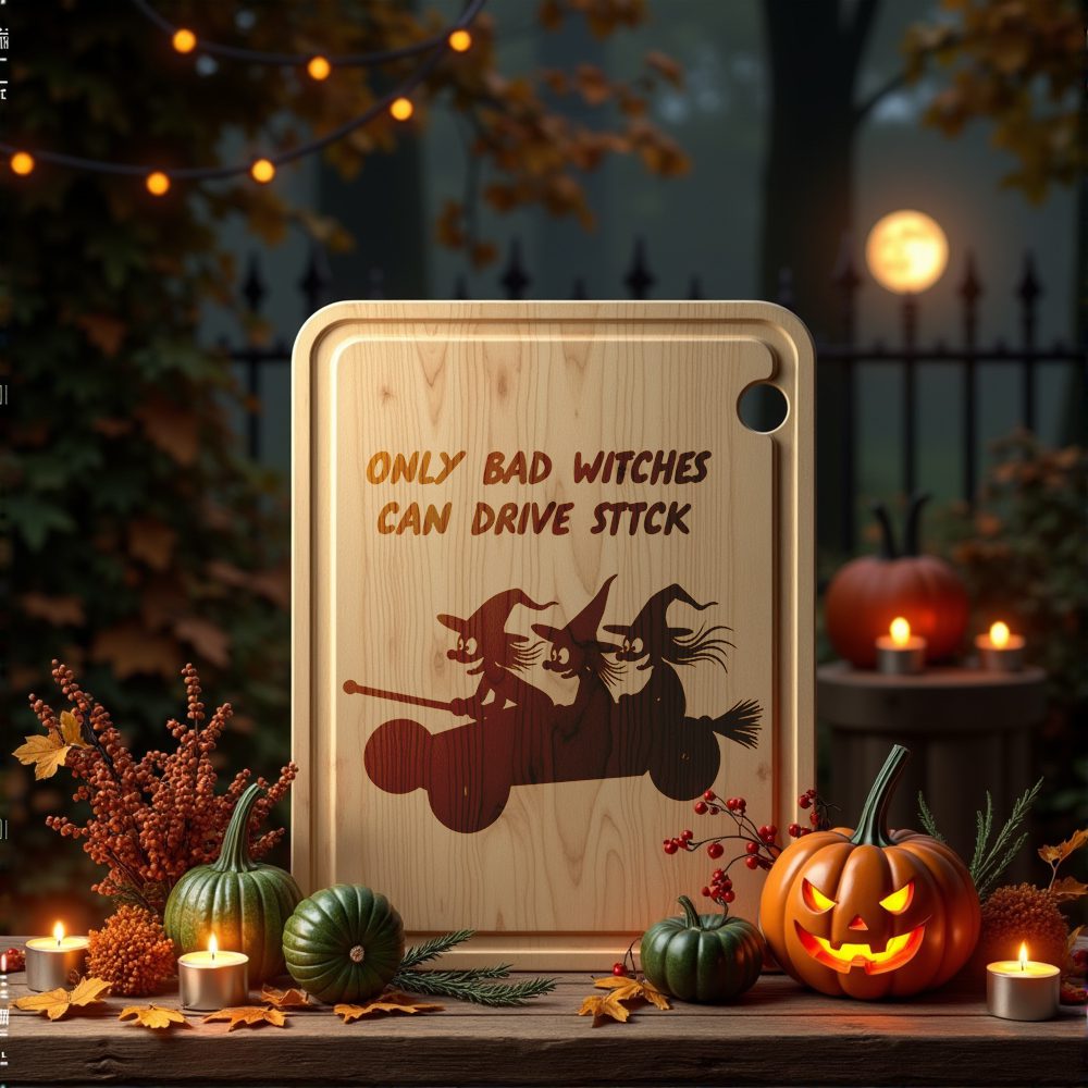 Halloween Charcuterie Board Design, Witch Broomstick Engraving, Spooky Serving Decor – Bild 5