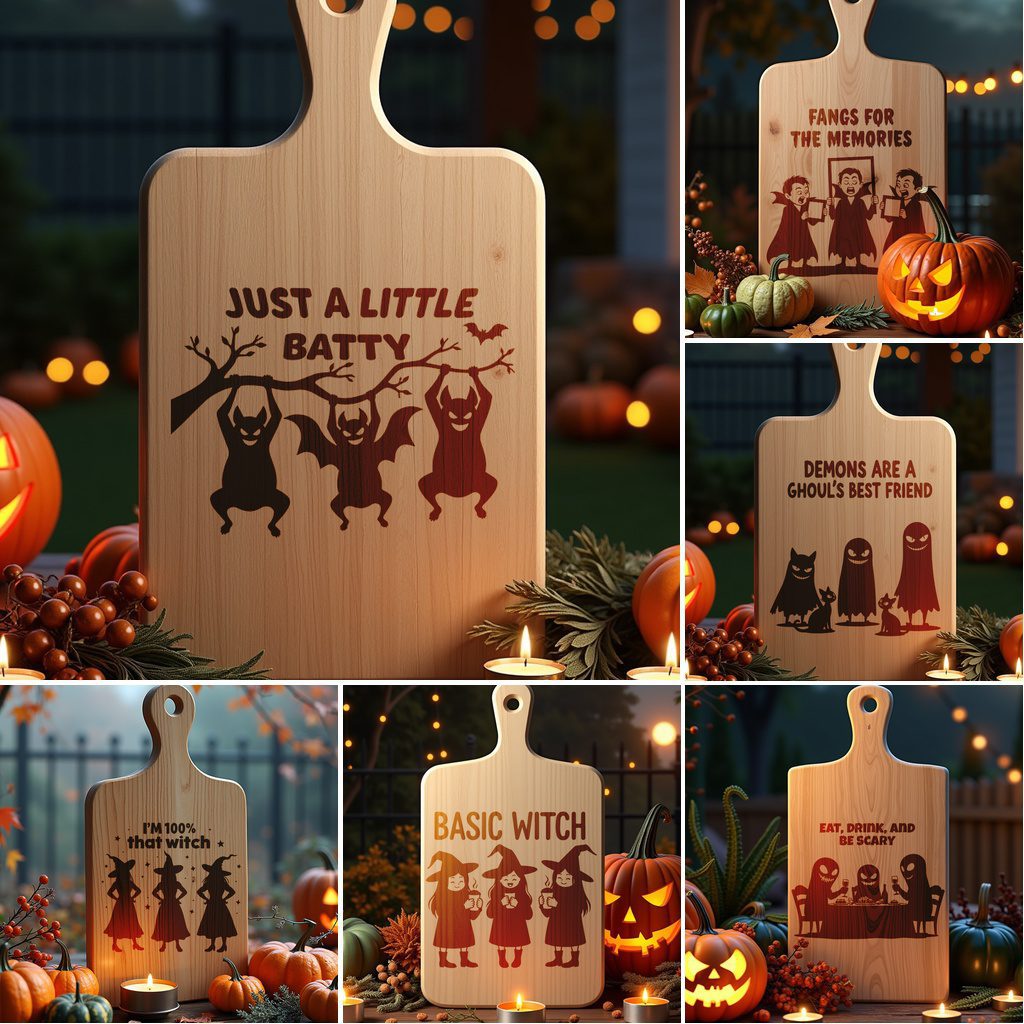 Halloween Charcuterie Board Designs Bundle, 6 Funny Laser