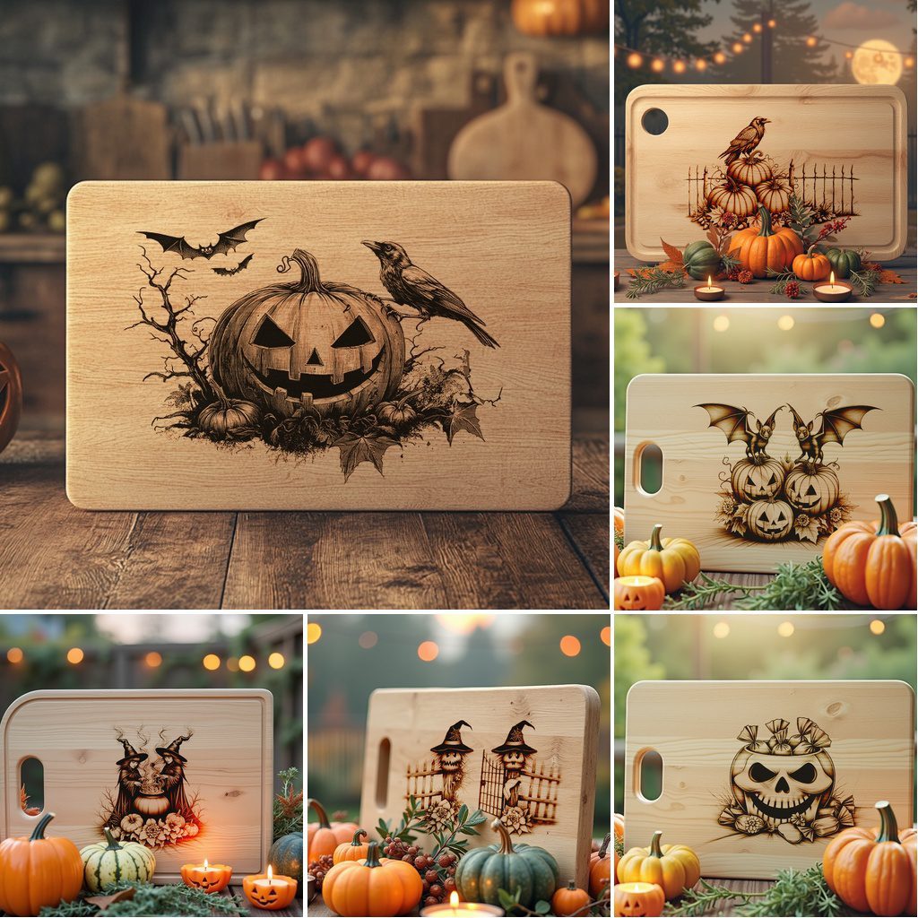 Halloween Charcuterie Board Engraving Bundle, 6 Spooky Laser