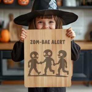 Halloween Charcuterie Board Engraving, Cute Zombie Trio Design,