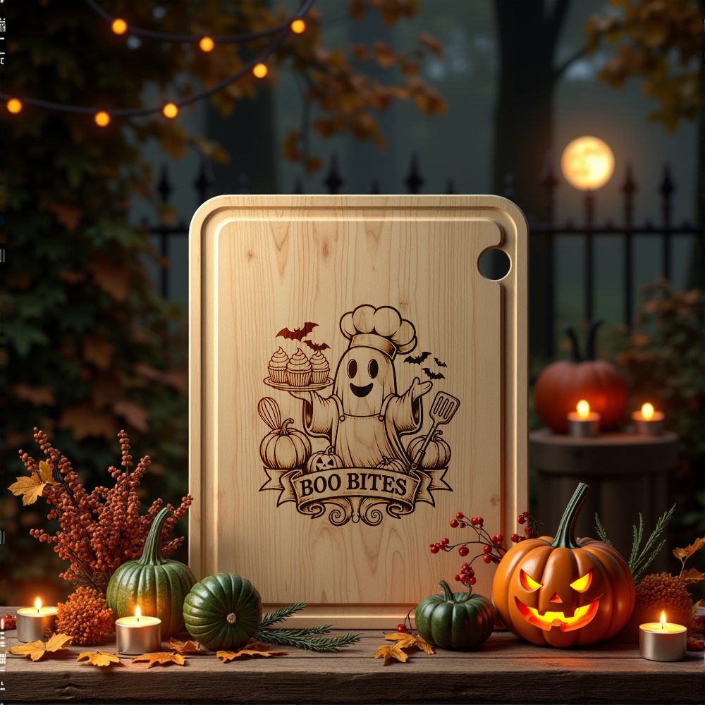 Halloween Charcuterie Board Engraving File, Ghost Chef Design