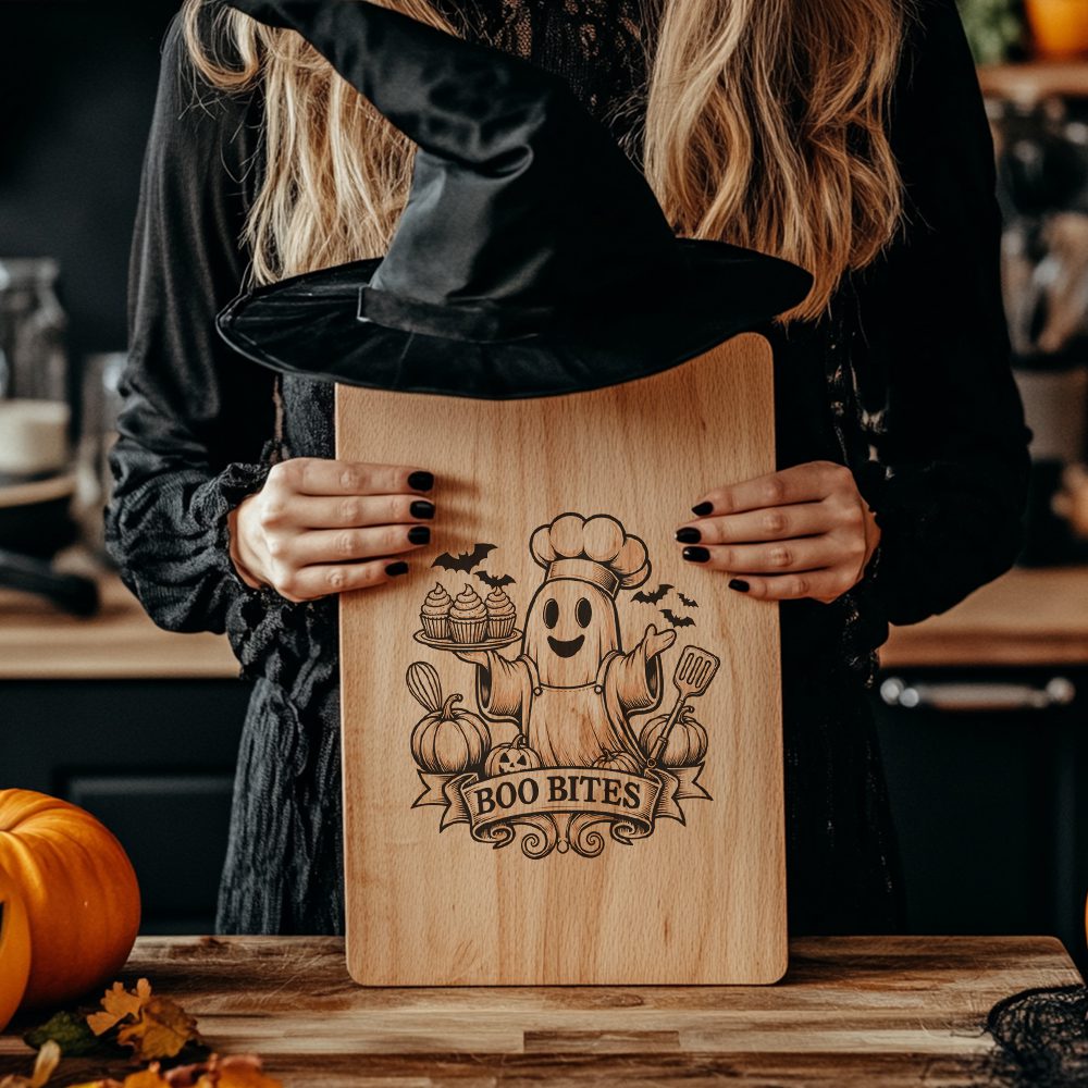 Halloween Charcuterie Board Engraving File, Ghost Chef Design