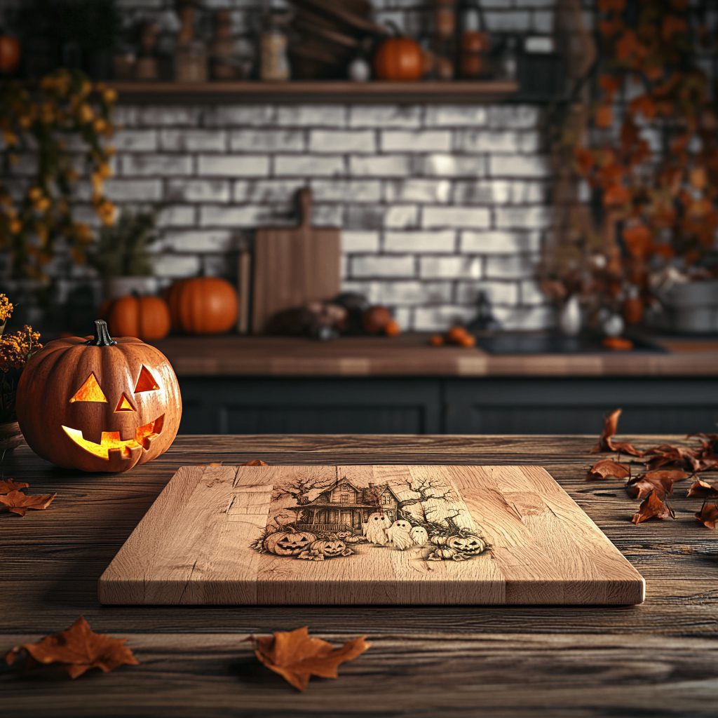 Halloween Charcuterie Board Engraving File, Haunted House Ghost Family Design - Imagen 2