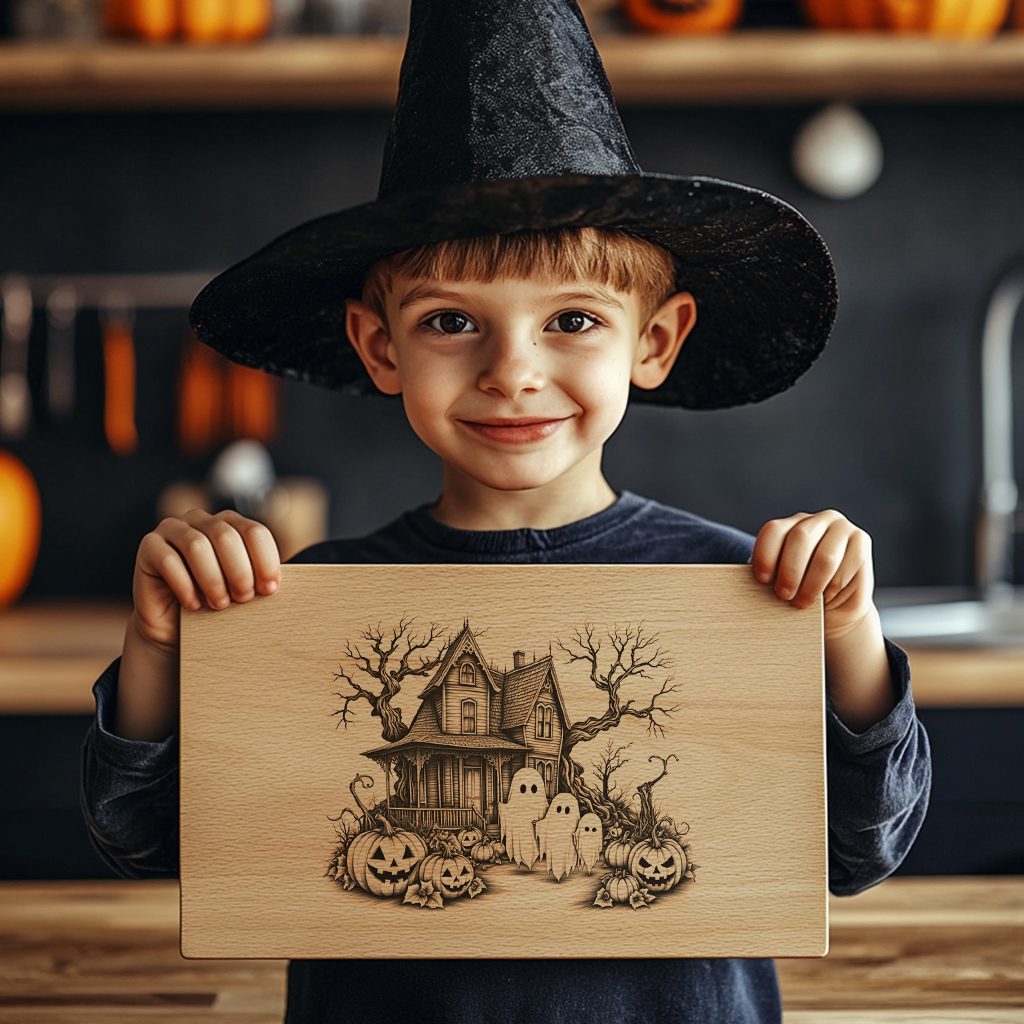 Halloween Charcuterie Board Engraving File, Haunted House Ghost Family Design - Imagen 4