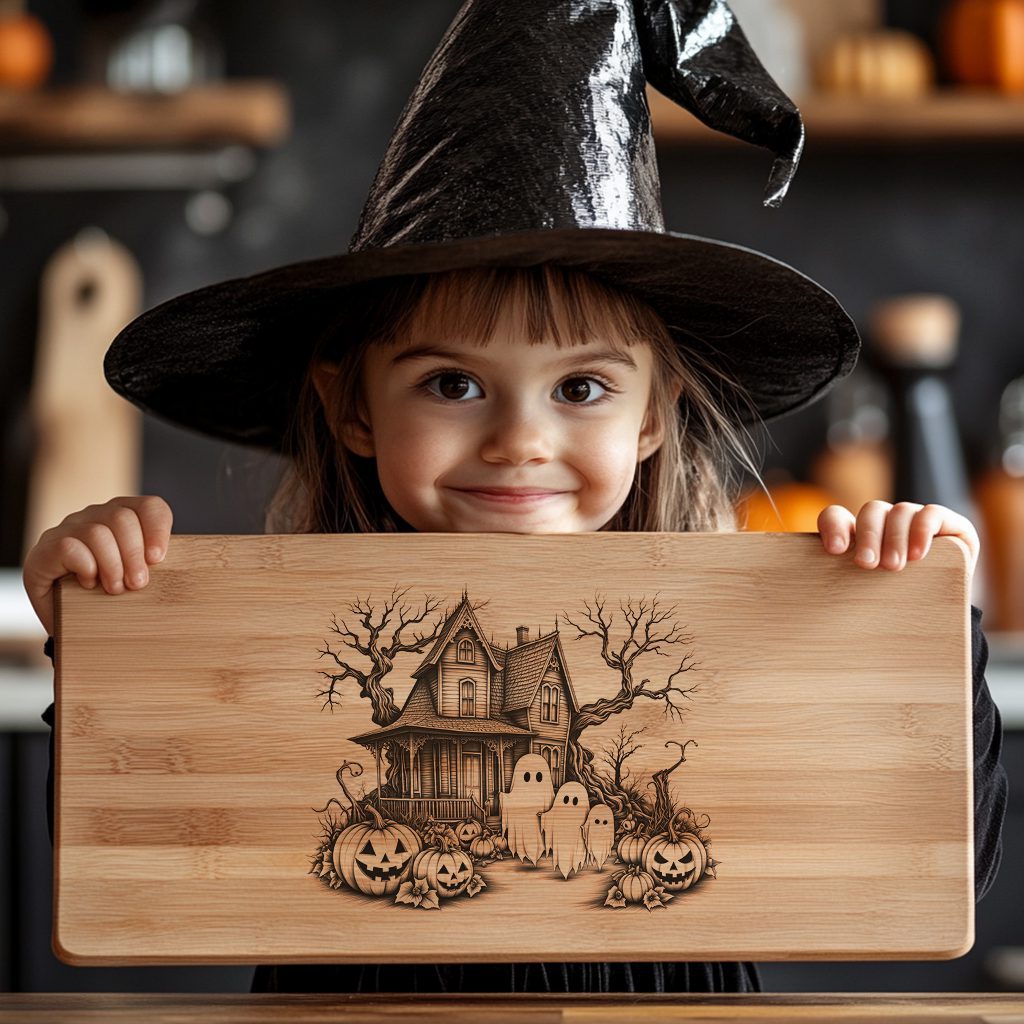 Halloween Charcuterie Board Engraving File, Haunted House Ghost Family Design - Imagen 5