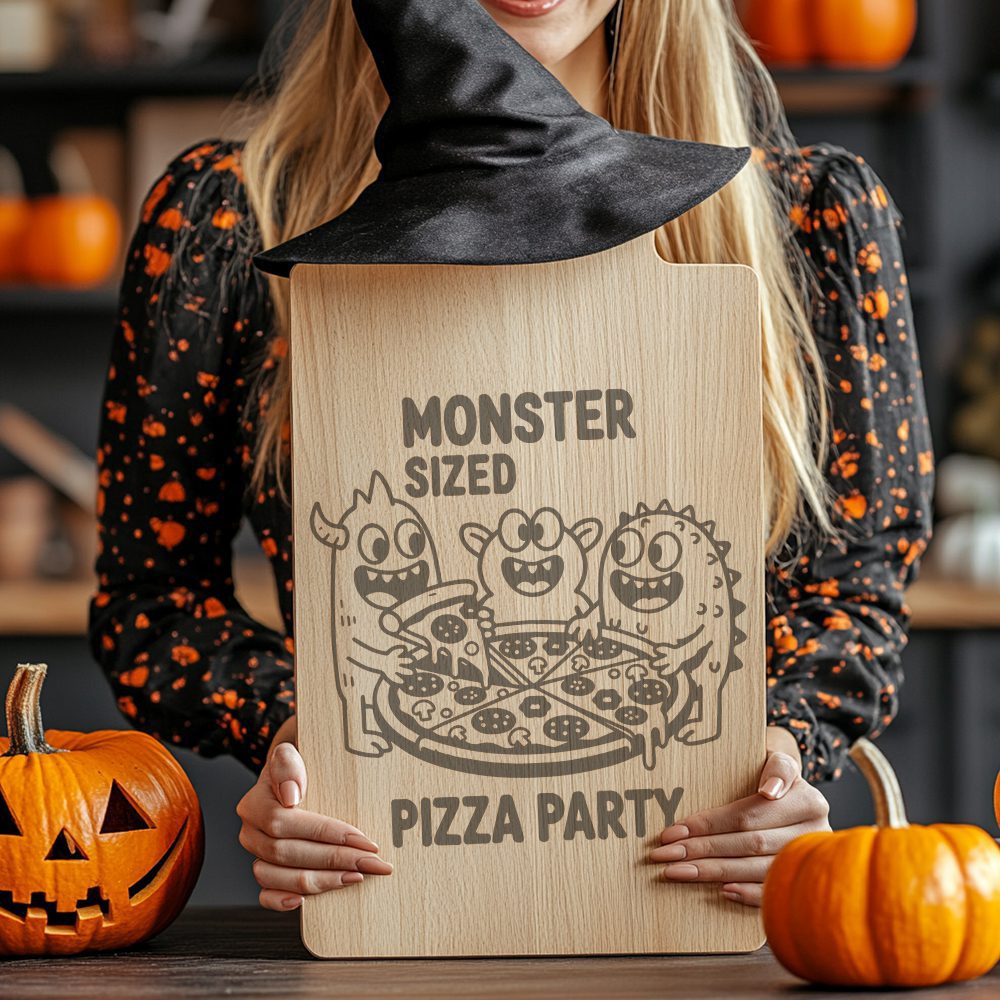Halloween Charcuterie Board Engraving File, Monsters Pizza Party,