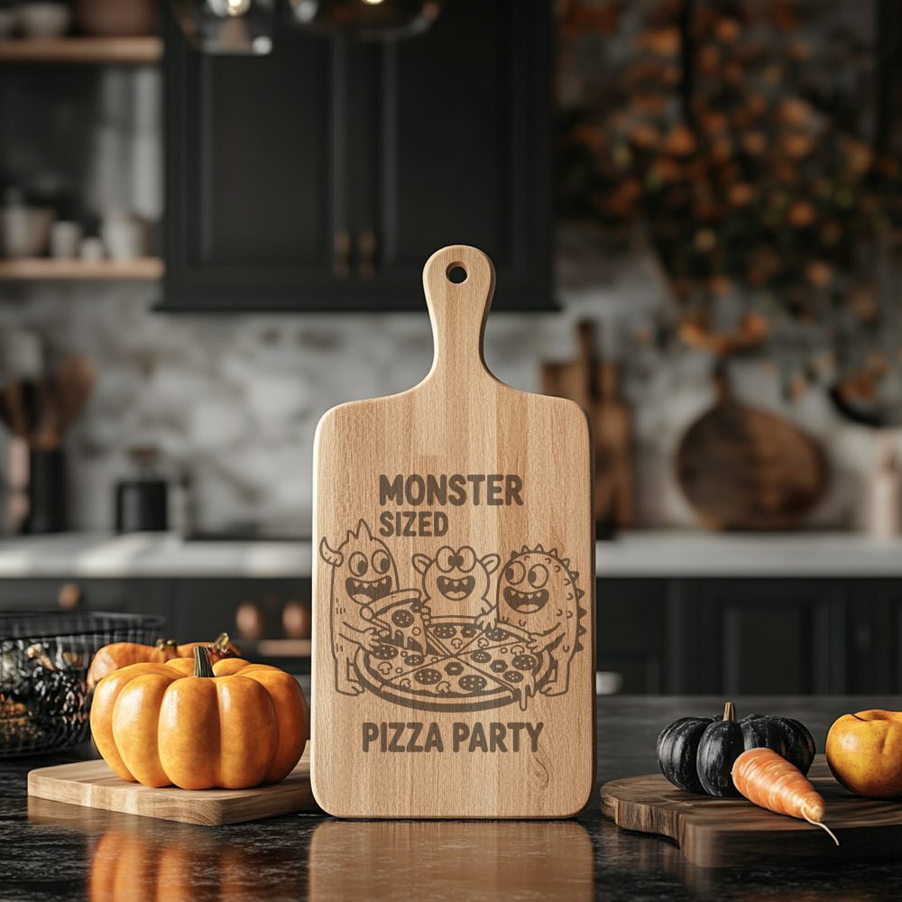 Halloween Charcuterie Board Engraving File, Monsters Pizza Party,