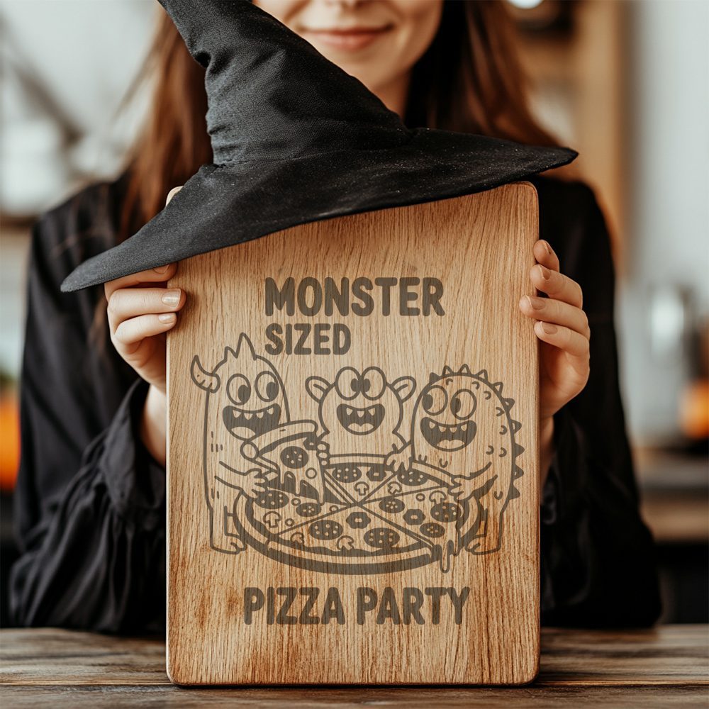 Halloween Charcuterie Board Engraving File, Monsters Pizza Party,