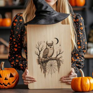 Halloween Charcuterie Board Engraving File, Owl on Branch,