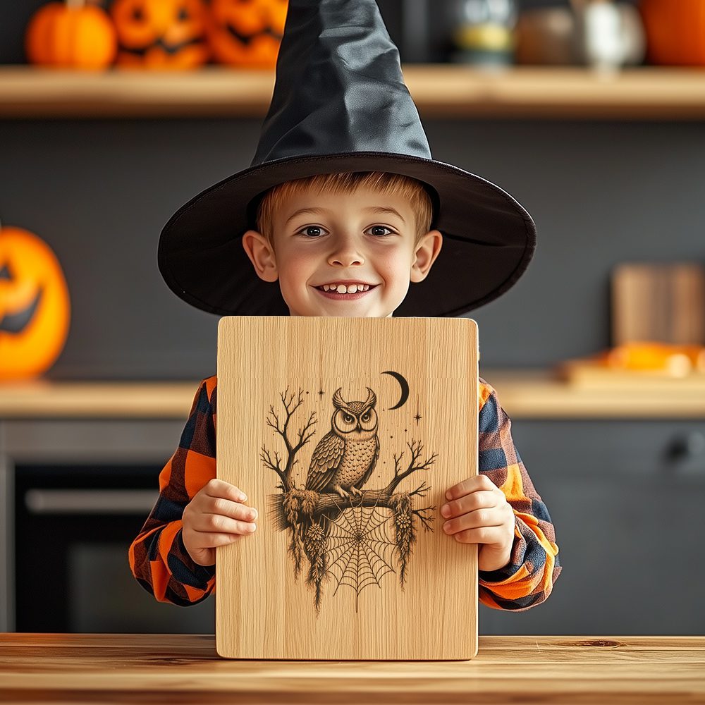 Halloween Charcuterie Board Engraving File, Owl on Branch,