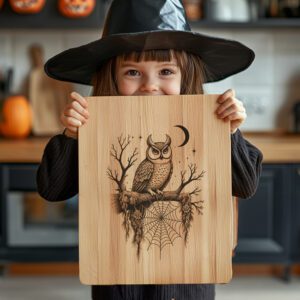 Halloween Charcuterie Board Engraving File, Owl on Branch,