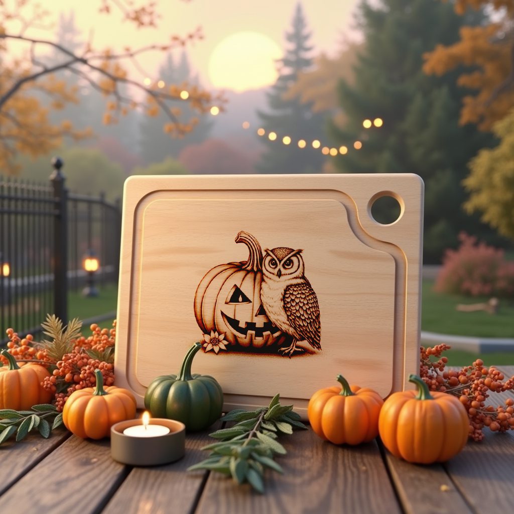 Halloween Charcuterie Board Engraving File, Pumpkin Owl Candle Eye Design - Imagen 5