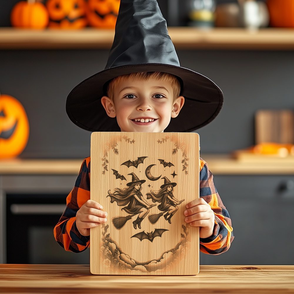 Halloween Charcuterie Board Engraving File, Witch and Bat