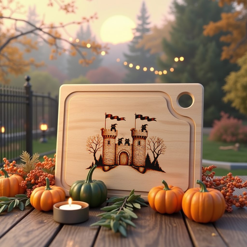 Halloween Charcuterie Board Engraving File, Witch Familiars, Castle Design - Imagen 3