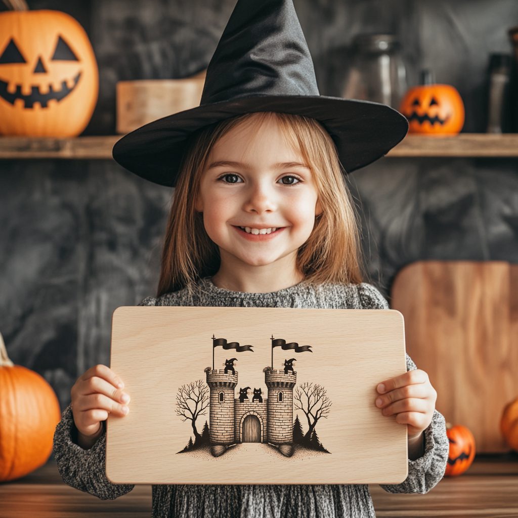 Halloween Charcuterie Board Engraving File, Witch Familiars, Castle Design - Imagen 4