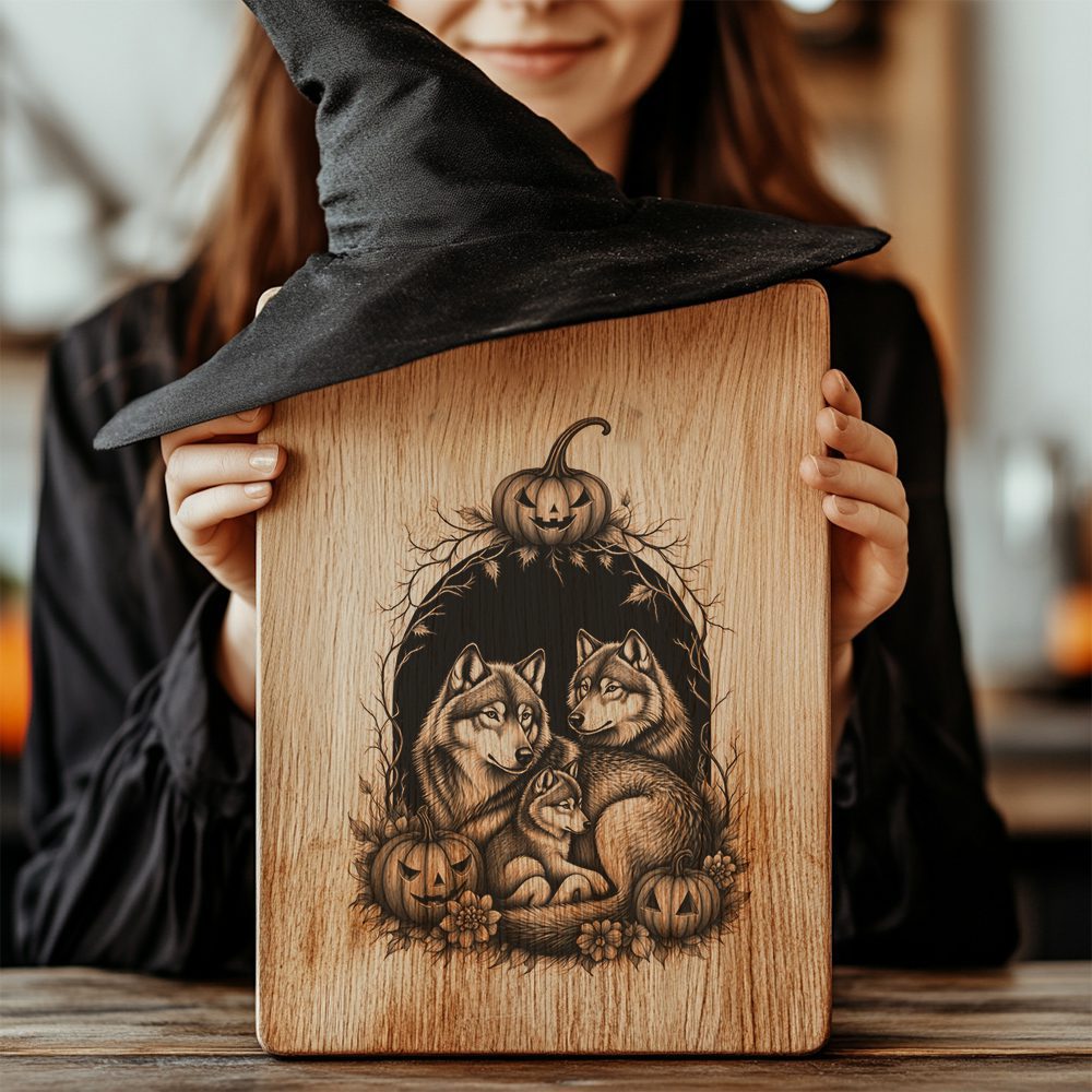 Halloween Charcuterie Board Engraving File, Wolves and Jack