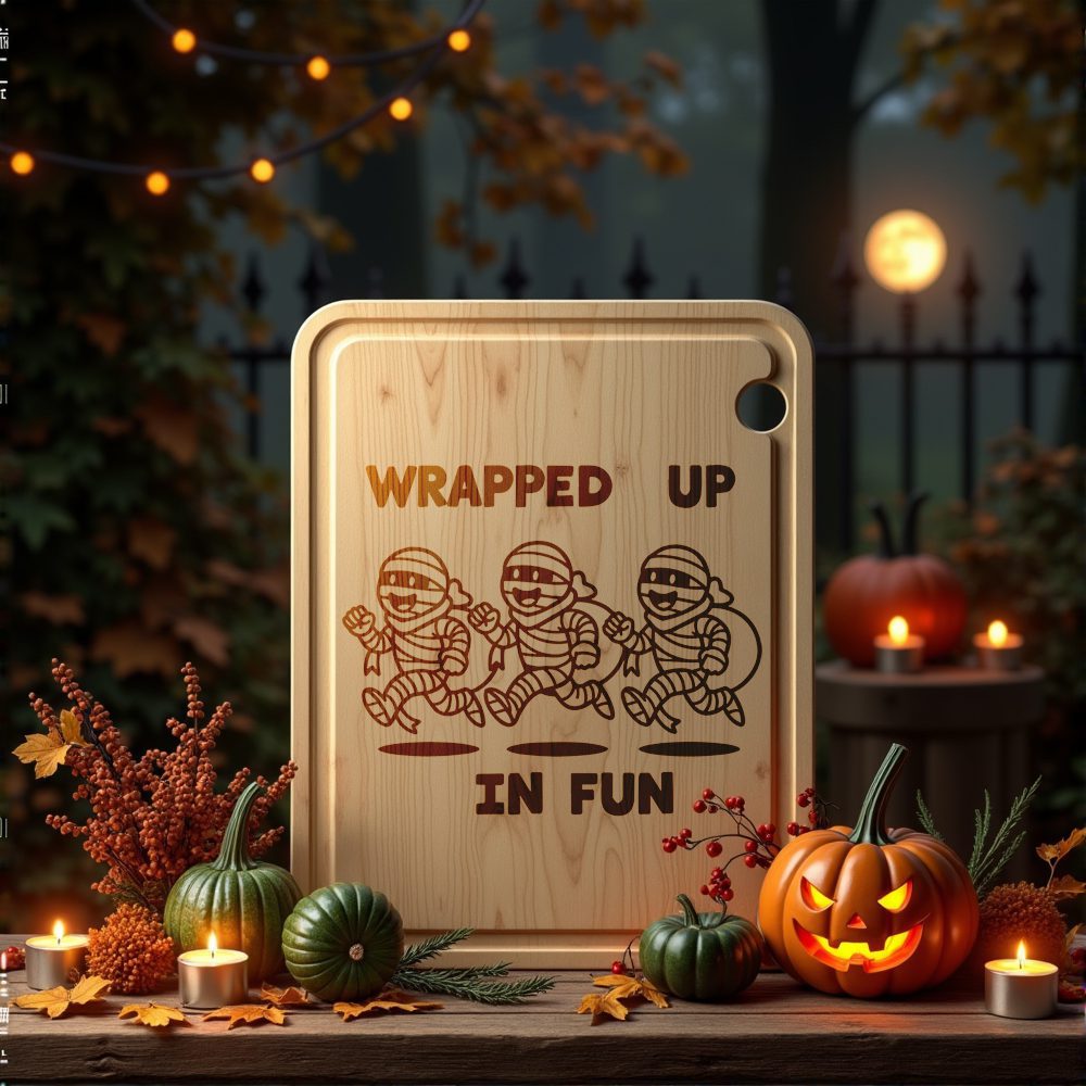 Halloween Charcuterie Board Engraving, Funny Mummy Sack Race, Spooky Decor – Image 3