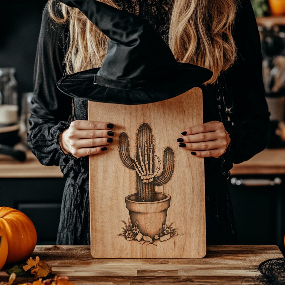 Halloween Charcuterie Board Laser Engraving File, Zombie Hand Cactus Design, Party Decor – Image 2