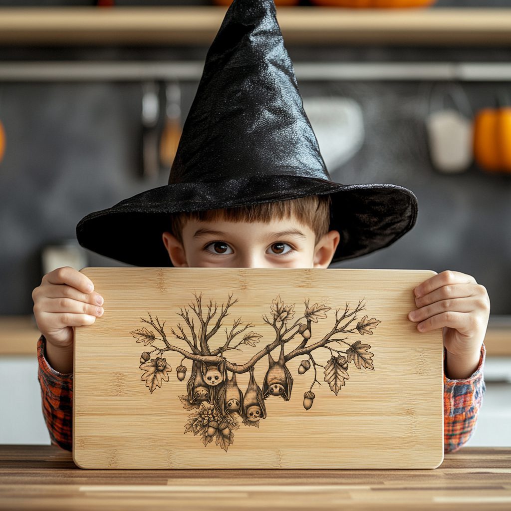 Halloween Charcuterie Board Laser File, Bat Engraved, Autumn