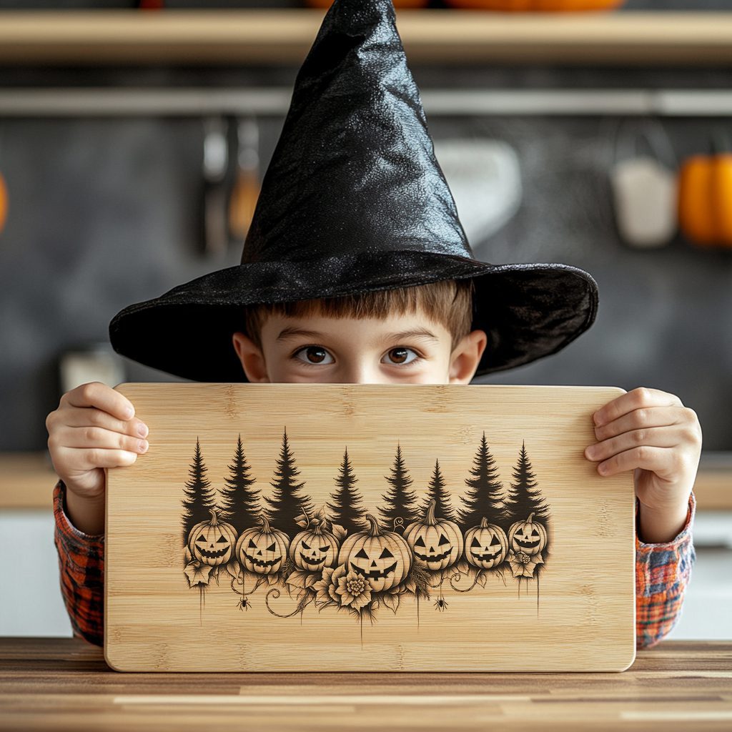 Halloween Charcuterie Board Laser File, Pumpkin Lantern Border, Glowforge Engraving Design - Imagen 2