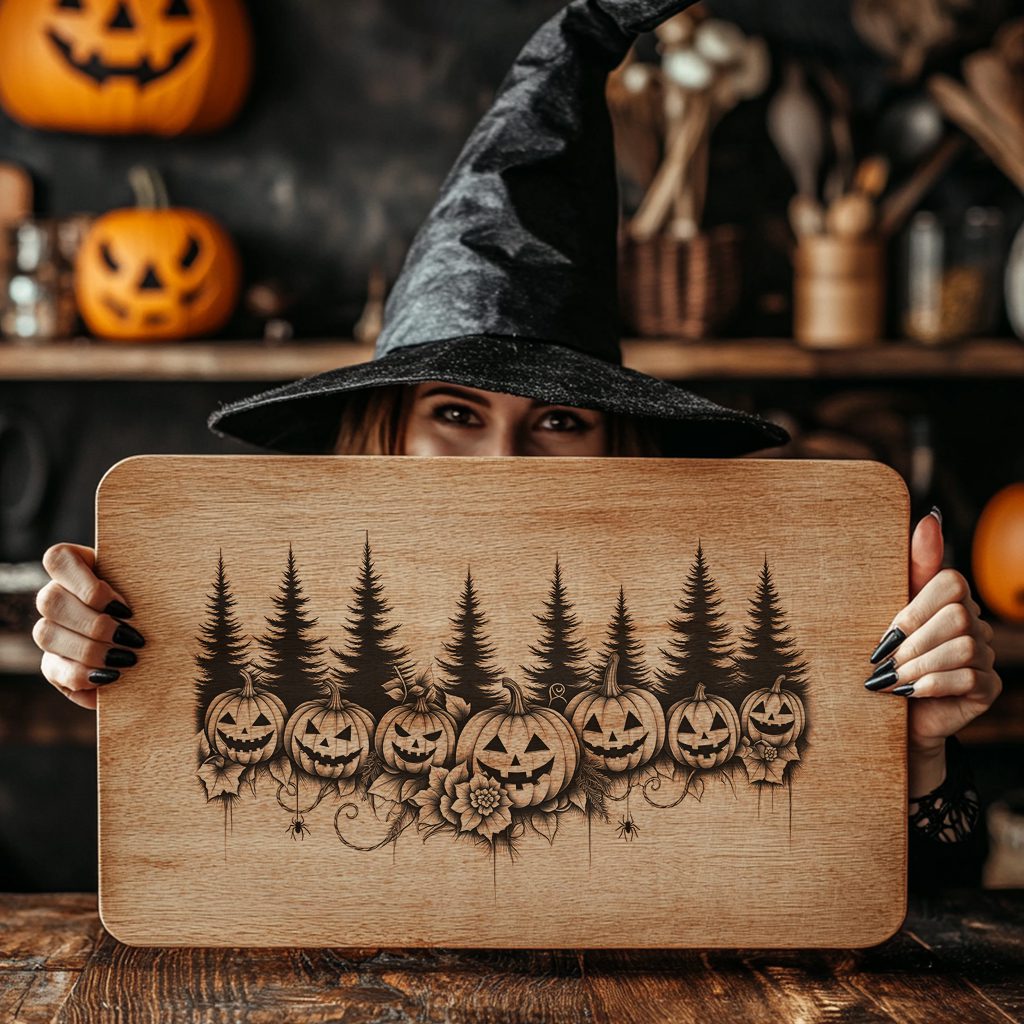 Halloween Charcuterie Board Laser File, Pumpkin Lantern Border, Glowforge Engraving Design - Imagen 4