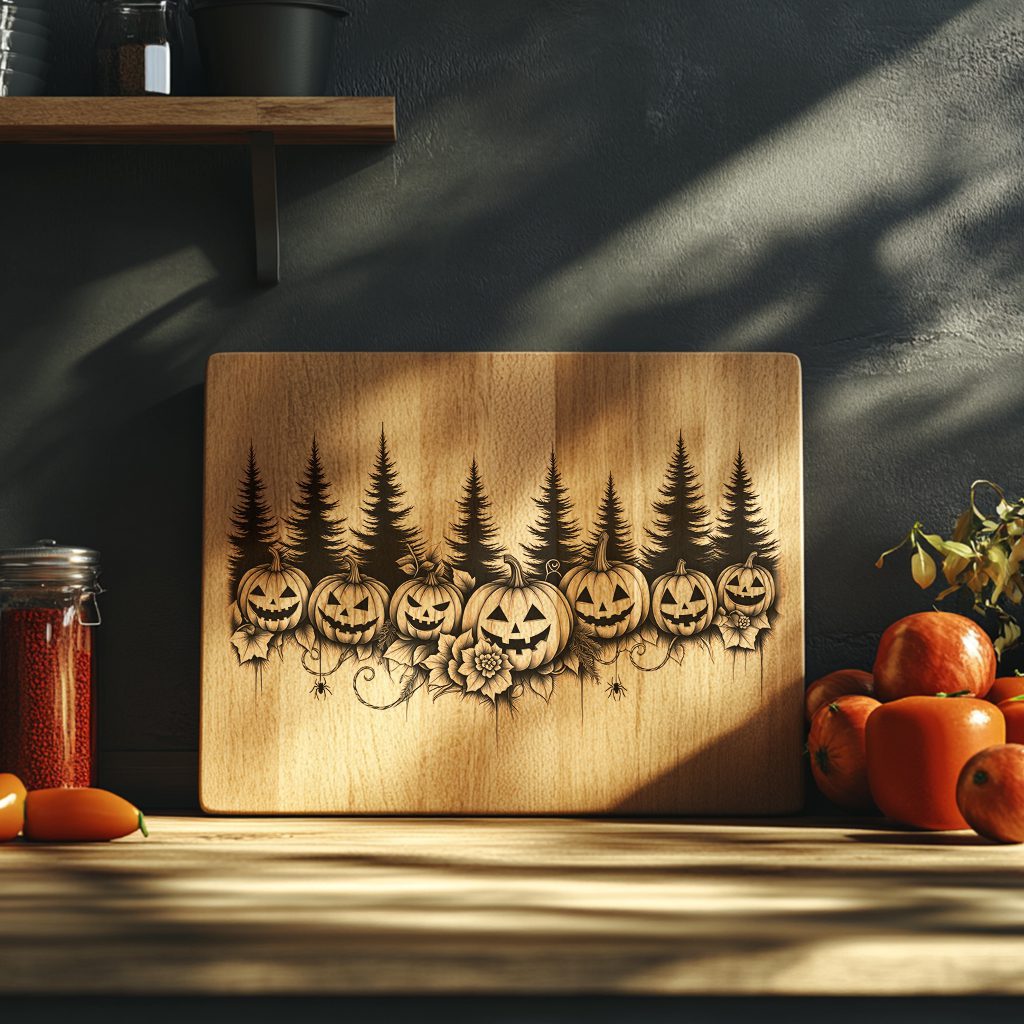 Halloween Charcuterie Board Laser File, Pumpkin Lantern Border, Glowforge Engraving Design - Imagen 6