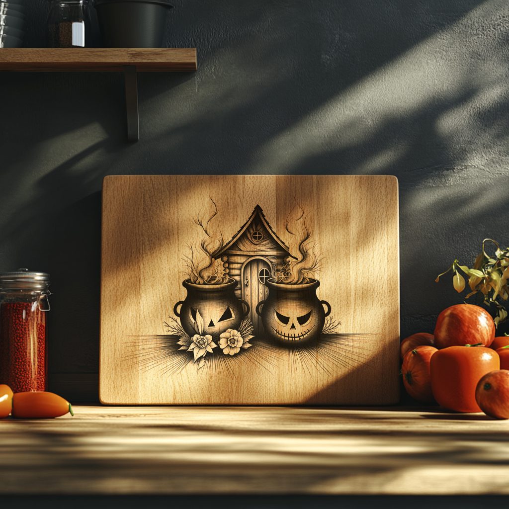 Halloween Charcuterie Board Laser File, Spooky Cauldron Engraved Serving Design – Image 2