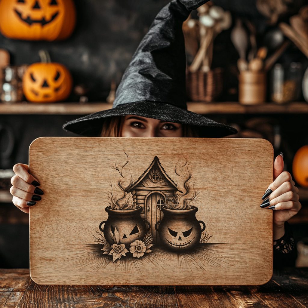 Halloween Charcuterie Board Laser File, Spooky Cauldron Engraved Serving Design – Image 5