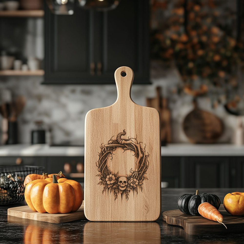 Halloween Charcuterie Board Laser File, Spooky Skeleton Vine Wreath, Engraved Decor – Image 4