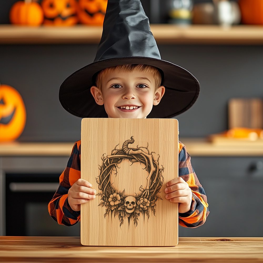 Halloween Charcuterie Board Laser File, Spooky Skeleton Vine Wreath, Engraved Decor – Image 5