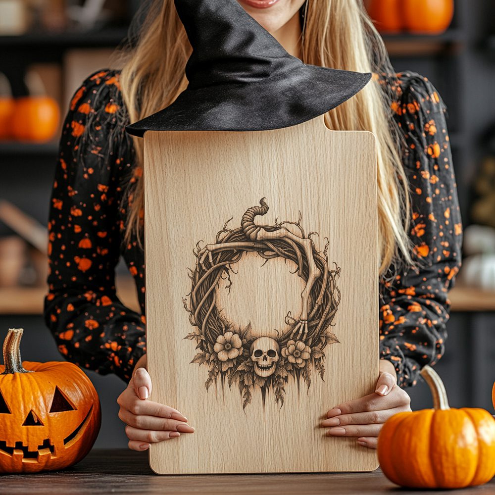 Halloween Charcuterie Board Laser File, Spooky Skeleton Vine Wreath, Engraved Decor – Image 6