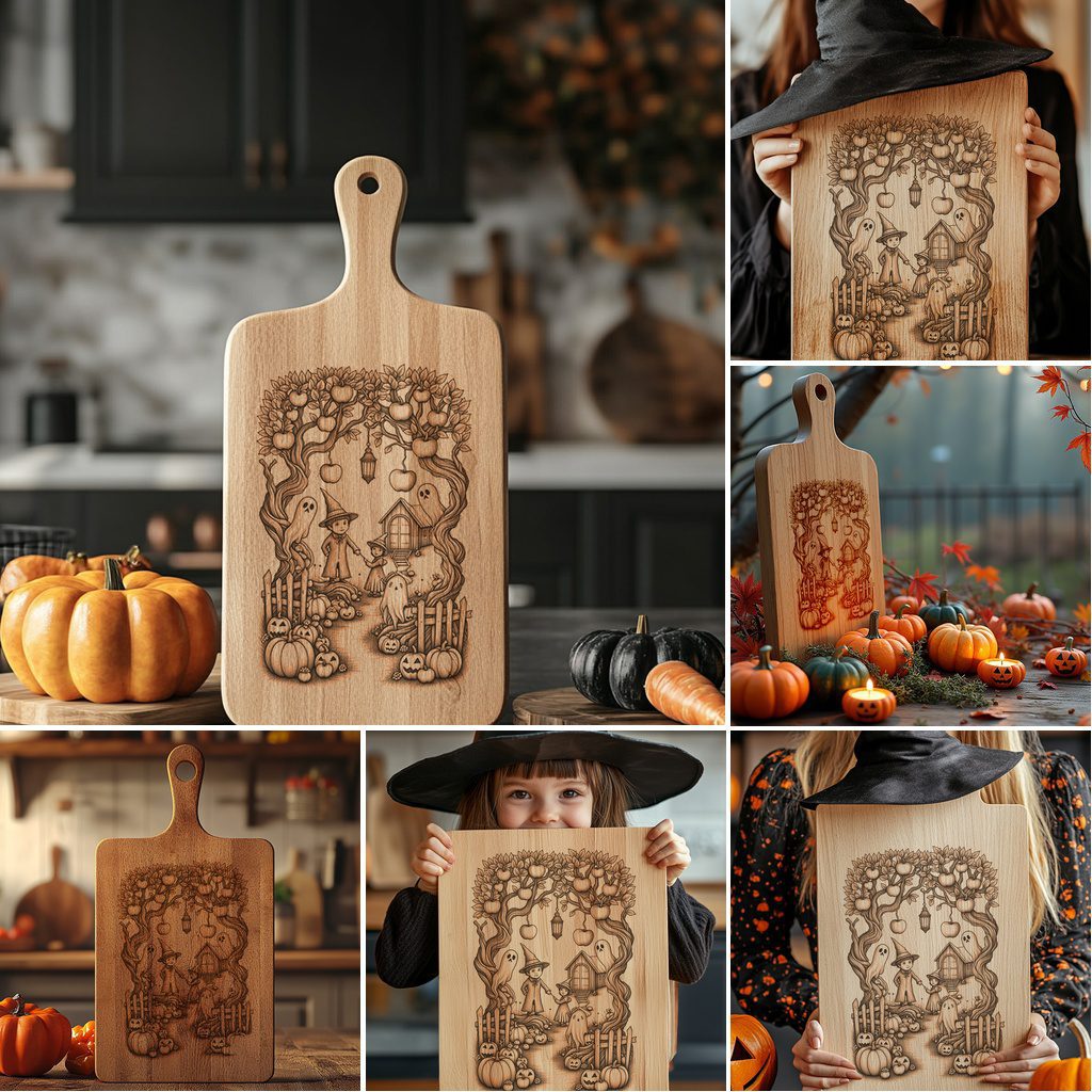 Halloween Charcuterie Board Set, Spooky Laser Engraving Designs,