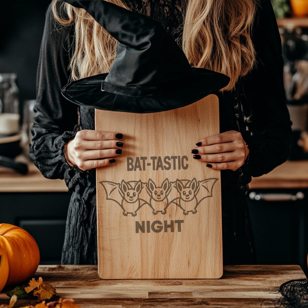 Halloween Cheese Board Engraving, Bat Design, Spooky Charcuterie