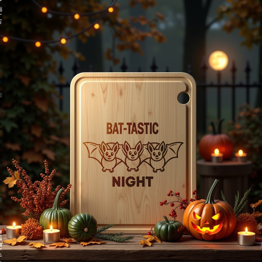 Halloween Cheese Board Engraving, Bat Design, Spooky Charcuterie