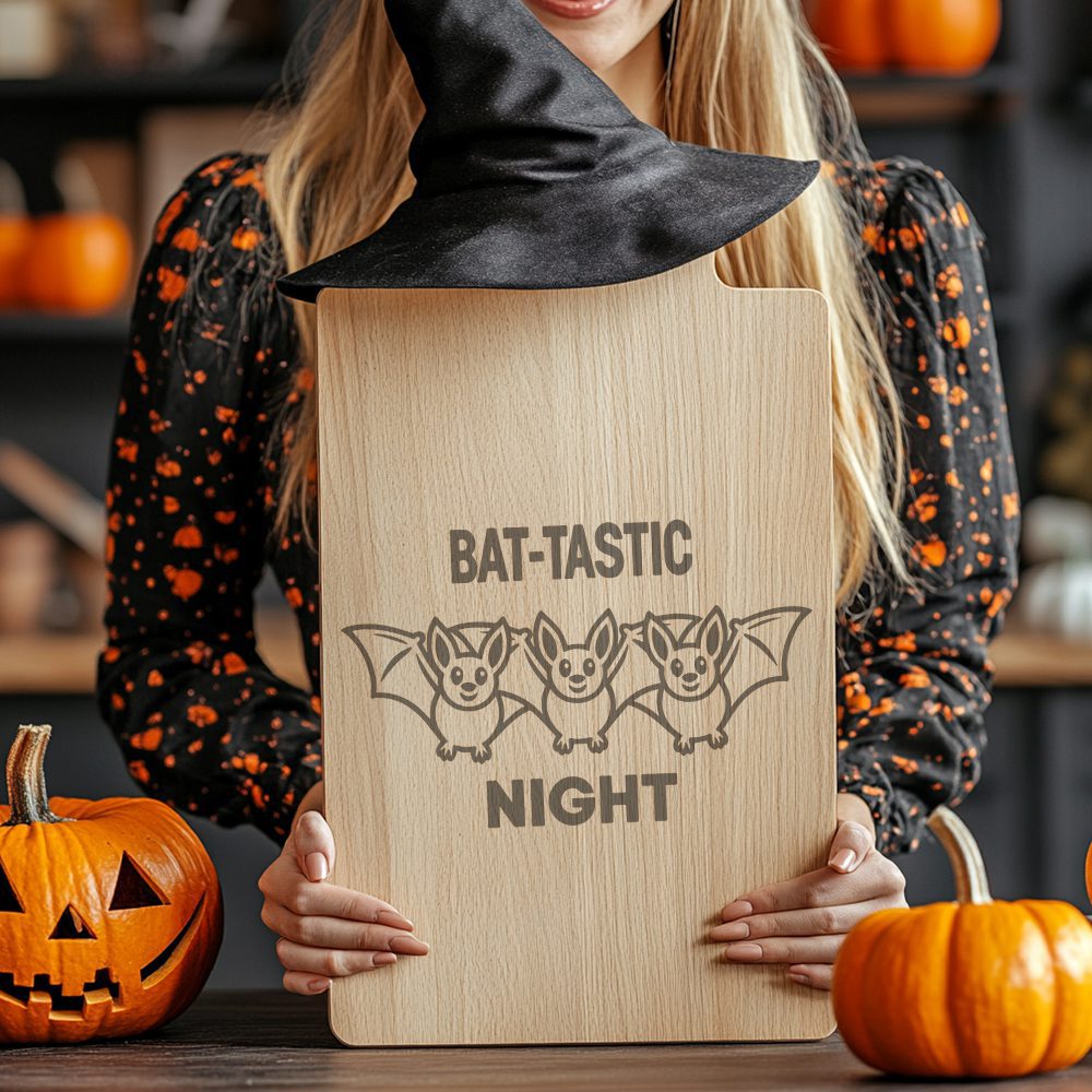 Halloween Cheese Board Engraving, Bat Design, Spooky Charcuterie
