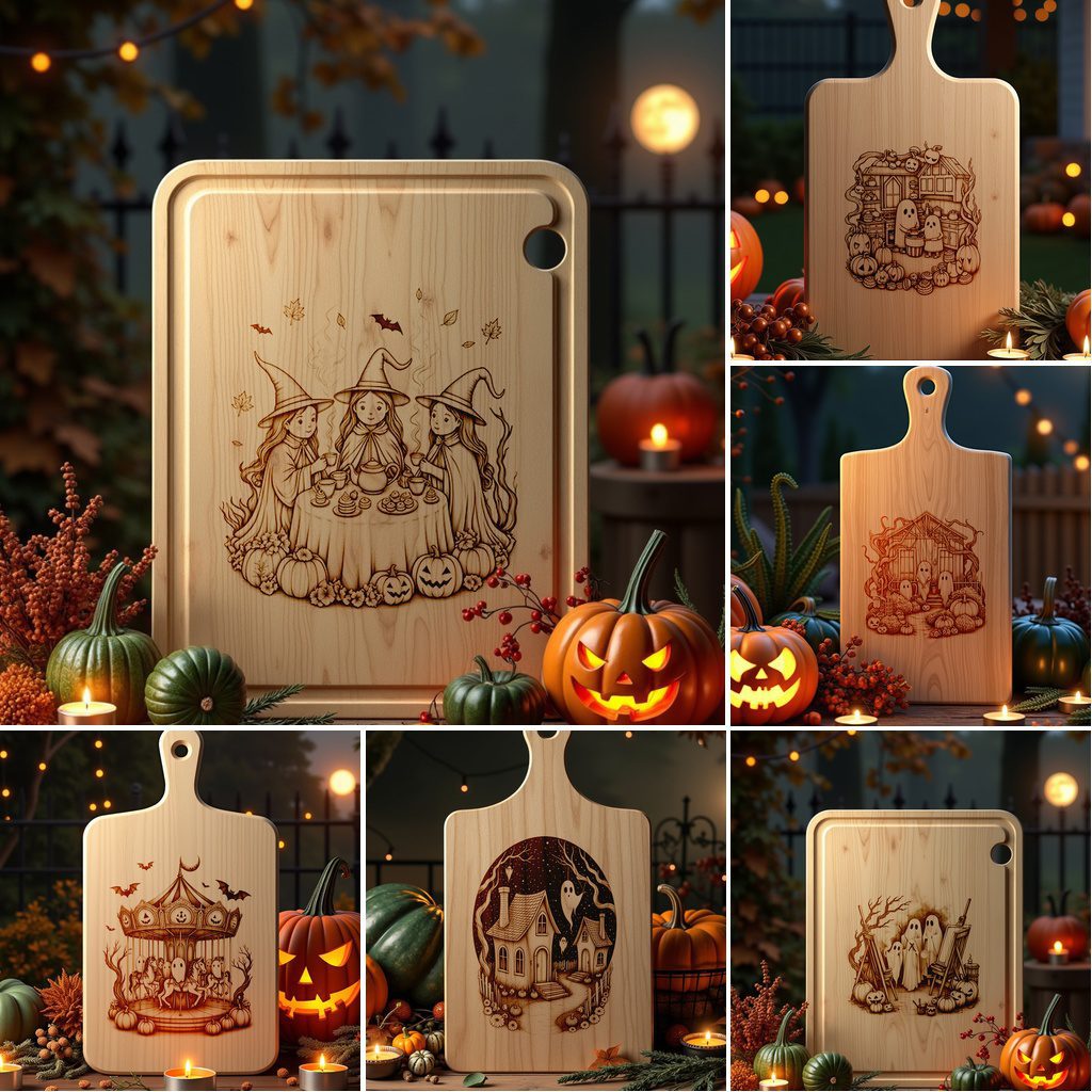Halloween Engraving Bundle, Spooky Charcuterie Board Laser Designs,