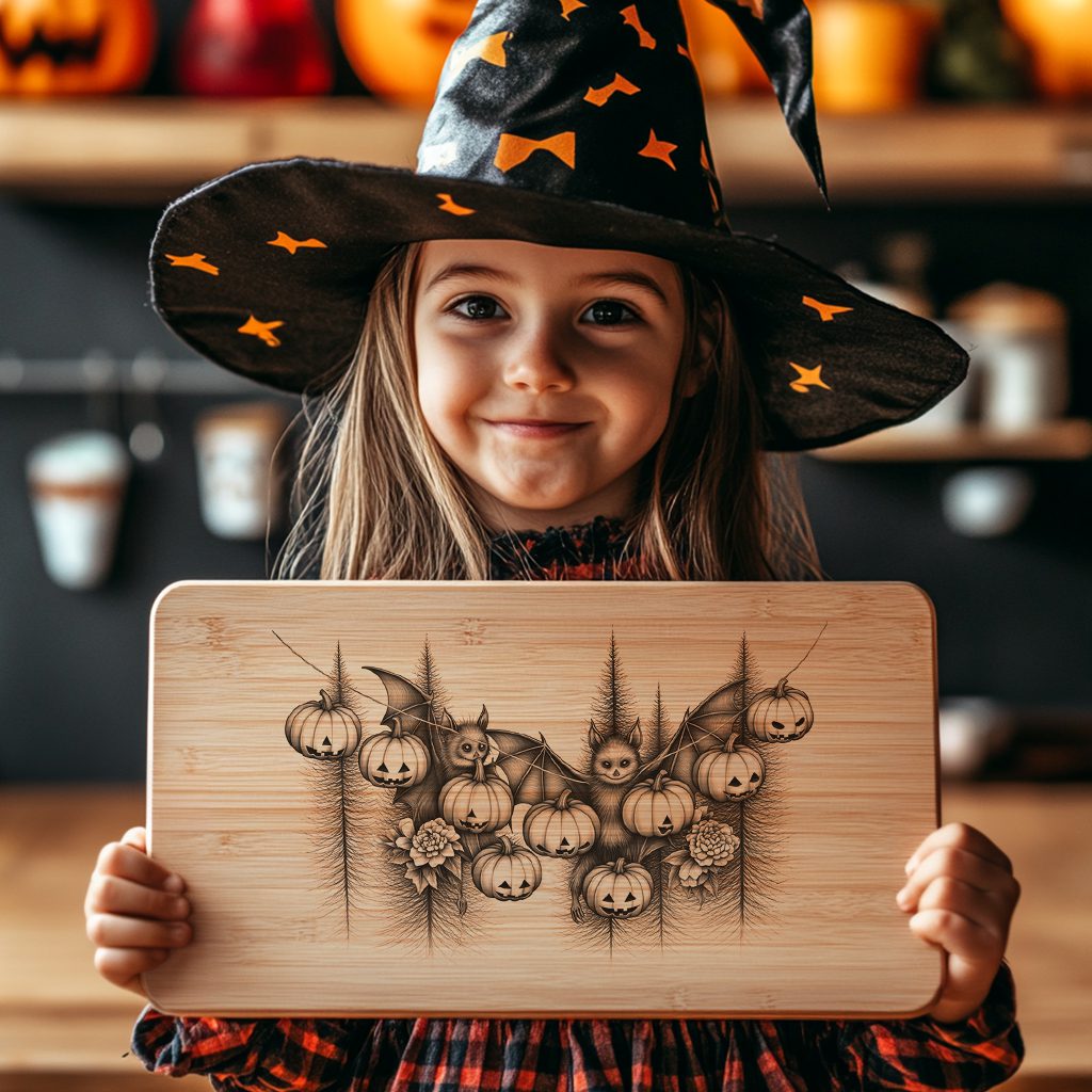 Halloween Laser Engraving File, Bats and Pumpkin Lights
