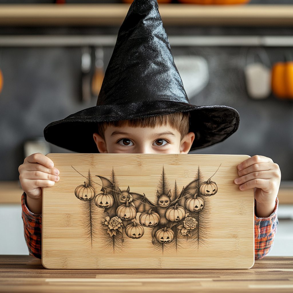 Halloween Laser Engraving File, Bats and Pumpkin Lights