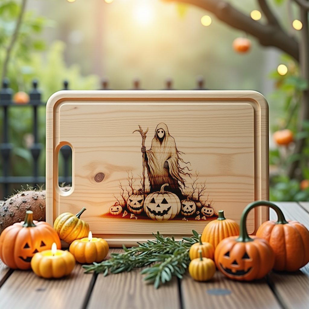 Halloween Laser Engraving File, Spectral Pumpkin Charcuterie Board
