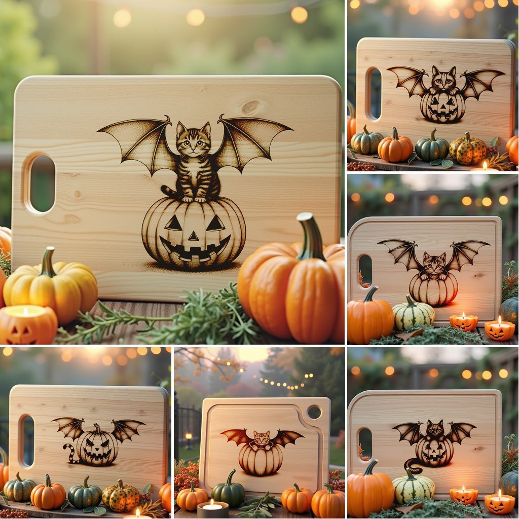 Halloween Laser Engraving File, Spooky Cat Charcuterie Board