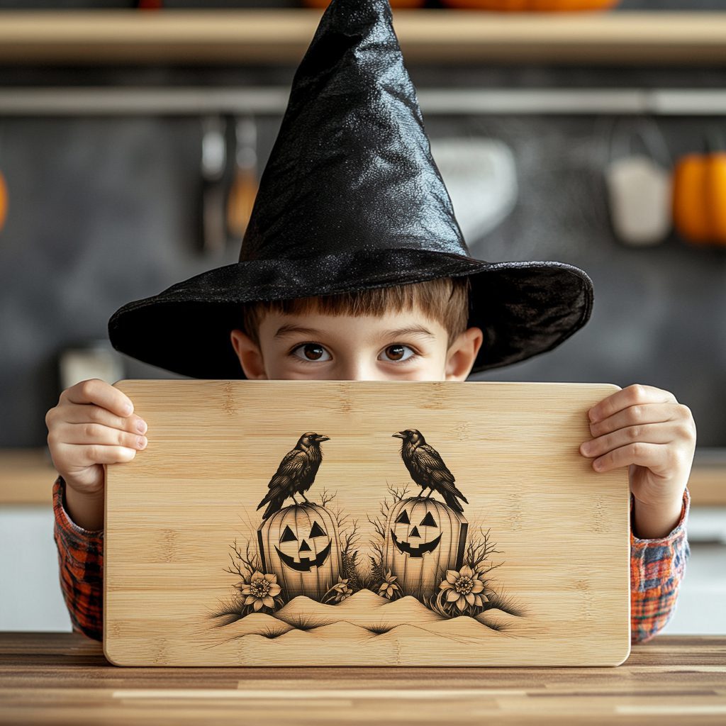 Halloween Pumpkin Raven Charcuterie Board, Spooky Engraving File, Fall Decor - Imagen 5