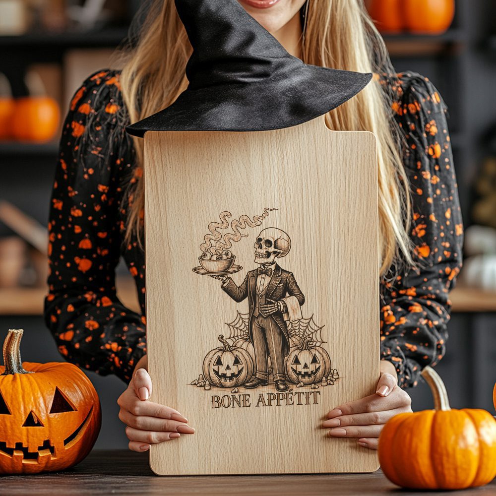 Halloween Skeleton Waiter Laser Engraving File, Spooky Charcuterie