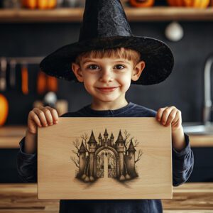 Halloween Witch Castle Gate Engraving File, Laser Design