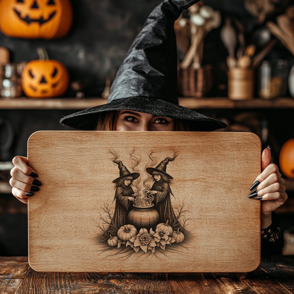 Witch Charcuterie Board Laser File, Halloween Engraving, Twin